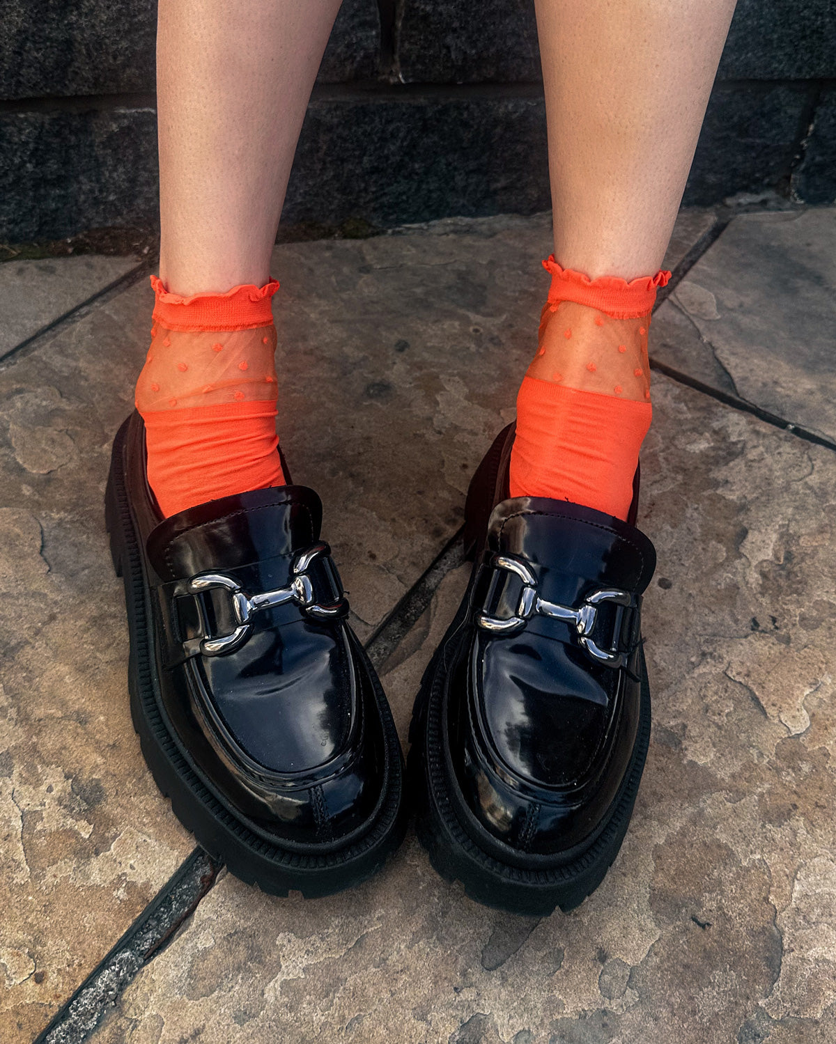 orange socks ruffle, fashion socks, nylon ankle socks