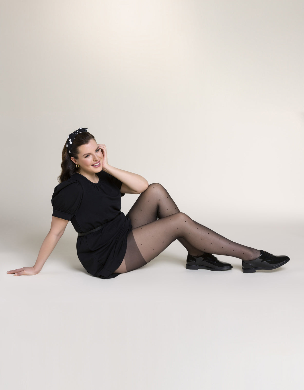 black tights with black polka dots, plus size tights, fashion tights