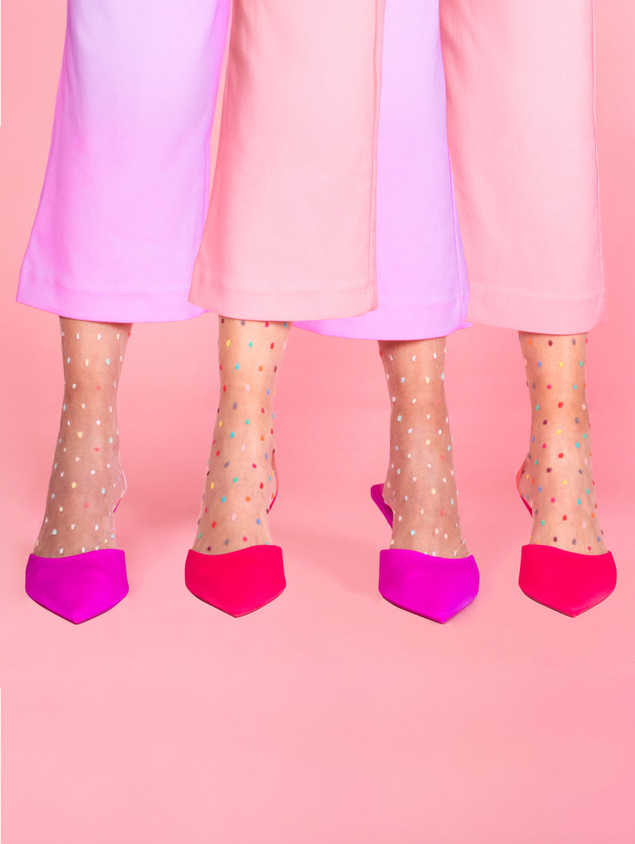 Sheer crew socks with colorful polka dots