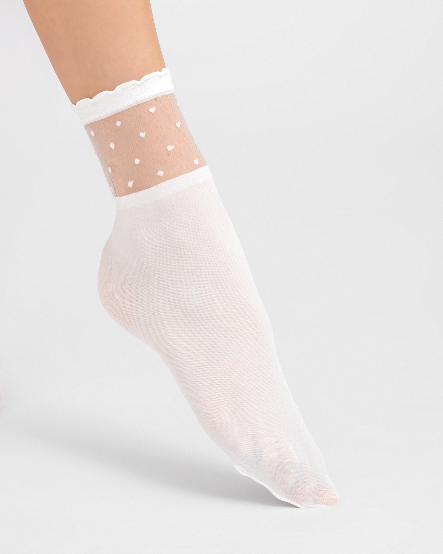 Womens frill white socks with dots, fashion socks, sheer ankle socks