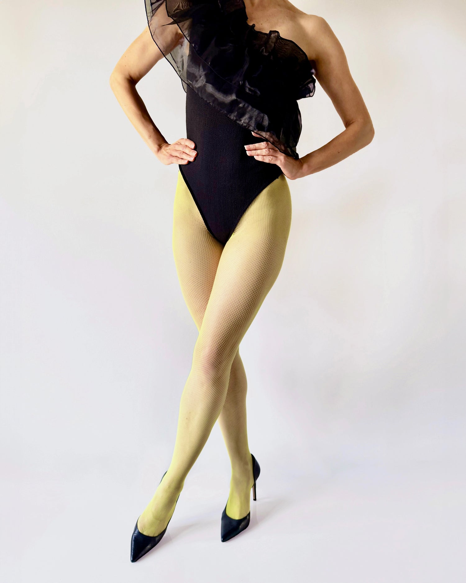 Women's neon green fishnet tights