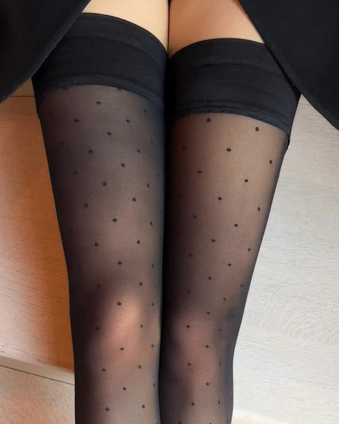 Ohdita black polka dot thigh high stockings