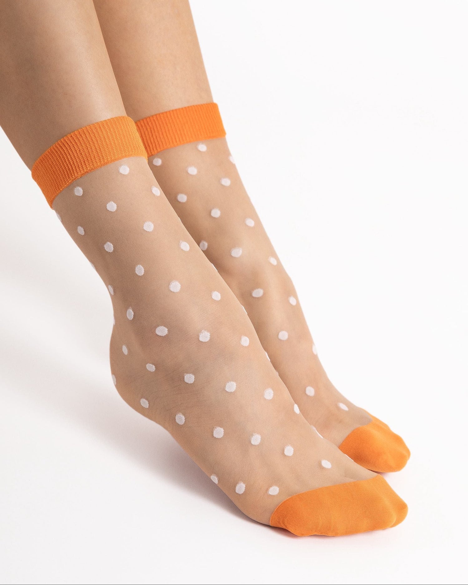 Ohdita Women's sheer polka dot socks - white and orange socks, Sheer crew socks