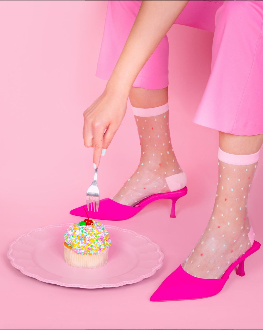 womens sheer socks with colorful polka dots, fancy socks