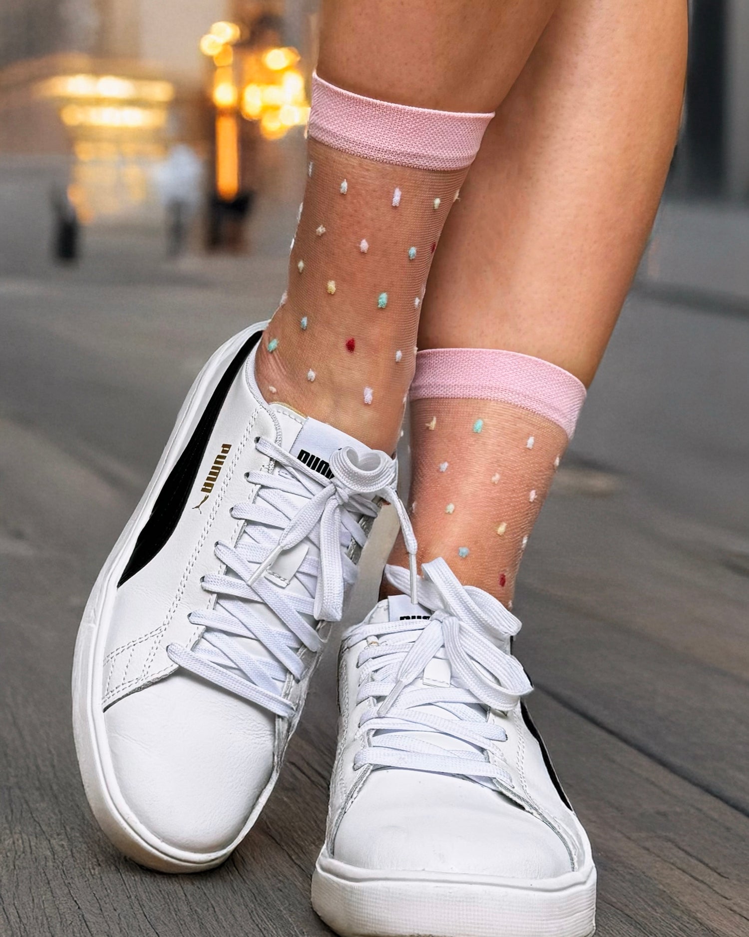 womens sheer socks, fashion crew socks, polka dot socks