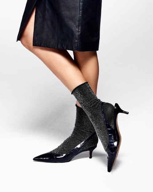 black ankle socks, shimmer glitter socks, fancy socks, fashion socks