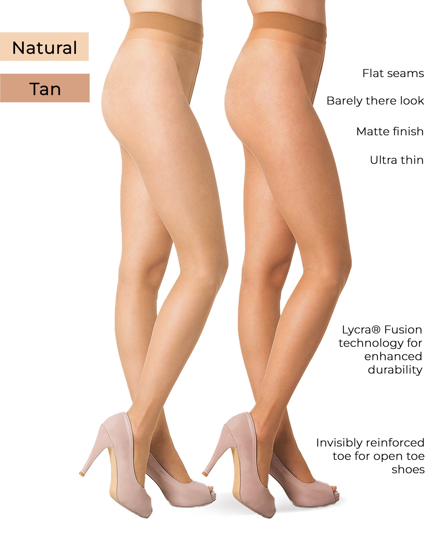 Ultra sheer pantyhose in beige and tan. Ultra sheer tights with barely there look - second skin tights