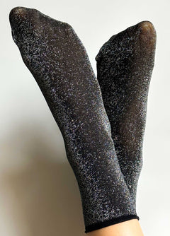 Fancy black ankle socks with glitter for women