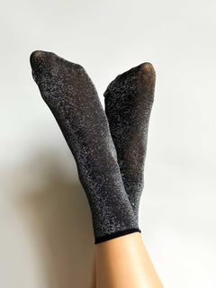 Women's Black Nylon Socks with Glitter - Ohdita