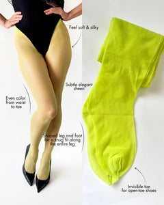 Women's sheer green tights, green pantyhose, neon green tights, lime green tights, premium sheer tights made in Italy