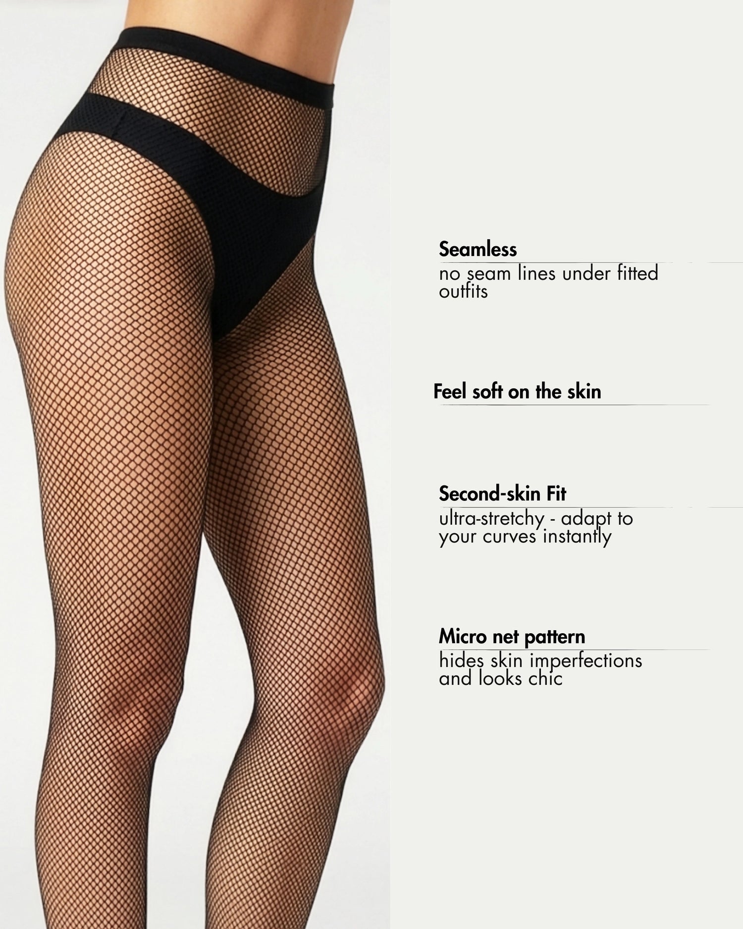 Ohdita black fishnet tights. High quality women's fishnet pantyhose featuring micro net pattern, soft and comfy for everyday wear, festivals and chic outfits.