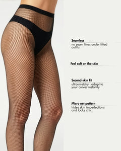 Ohdita black fishnet tights. High quality women's fishnet pantyhose featuring micro net pattern, soft and comfy for everyday wear, festivals and chic outfits.