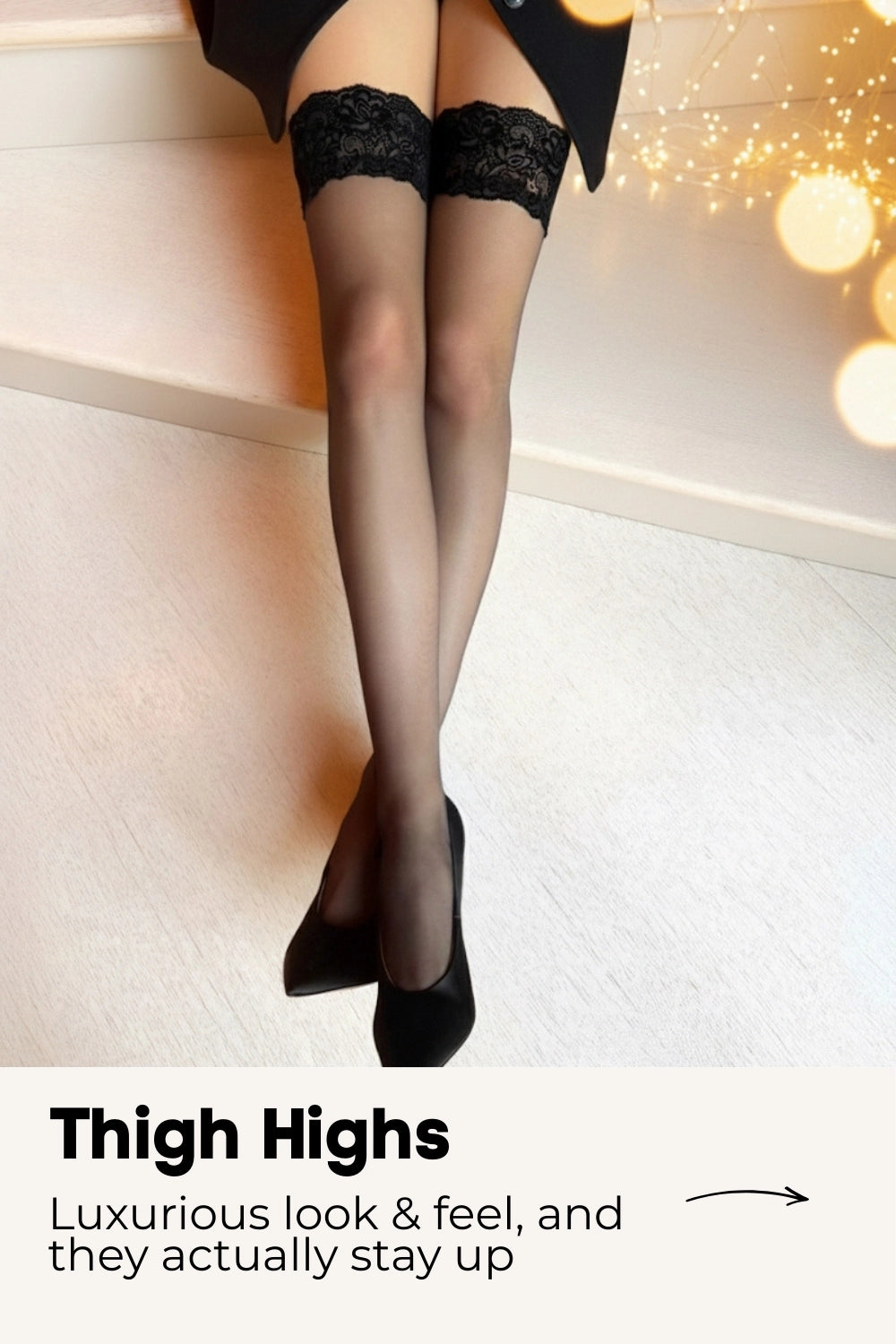 Ohdita thigh highs - luxurious look and feel. Thigh high stockings that stay up.