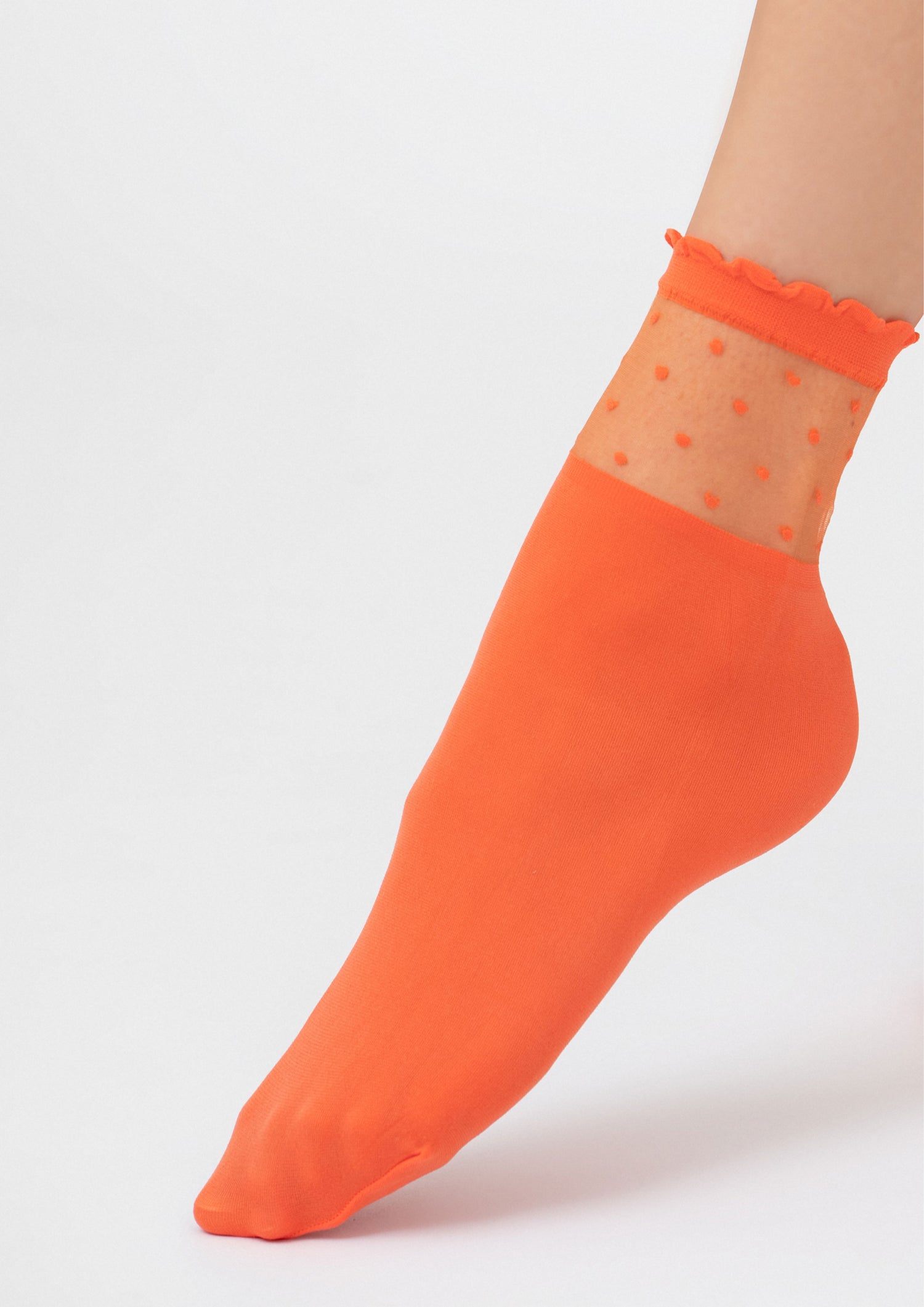 Opaque nylon women's ruffle socks orange