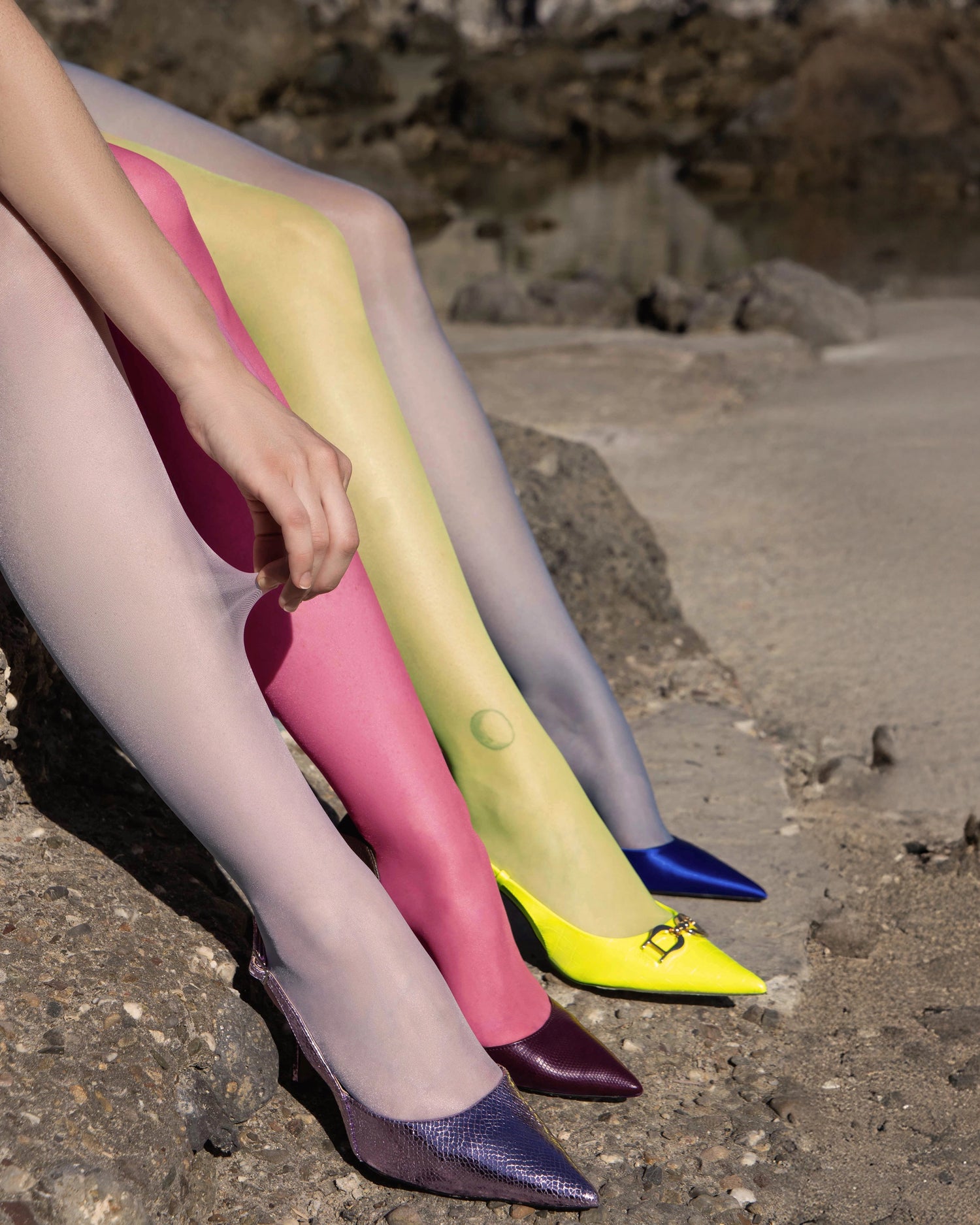 Sheer colored tights. High quality pink tights, lavender purple tights and lime green tights.