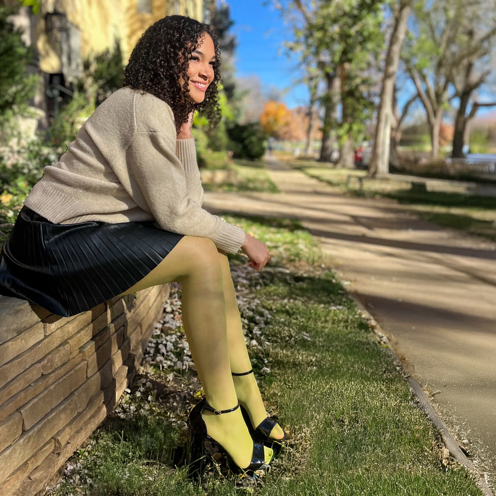 sheer lime green tights