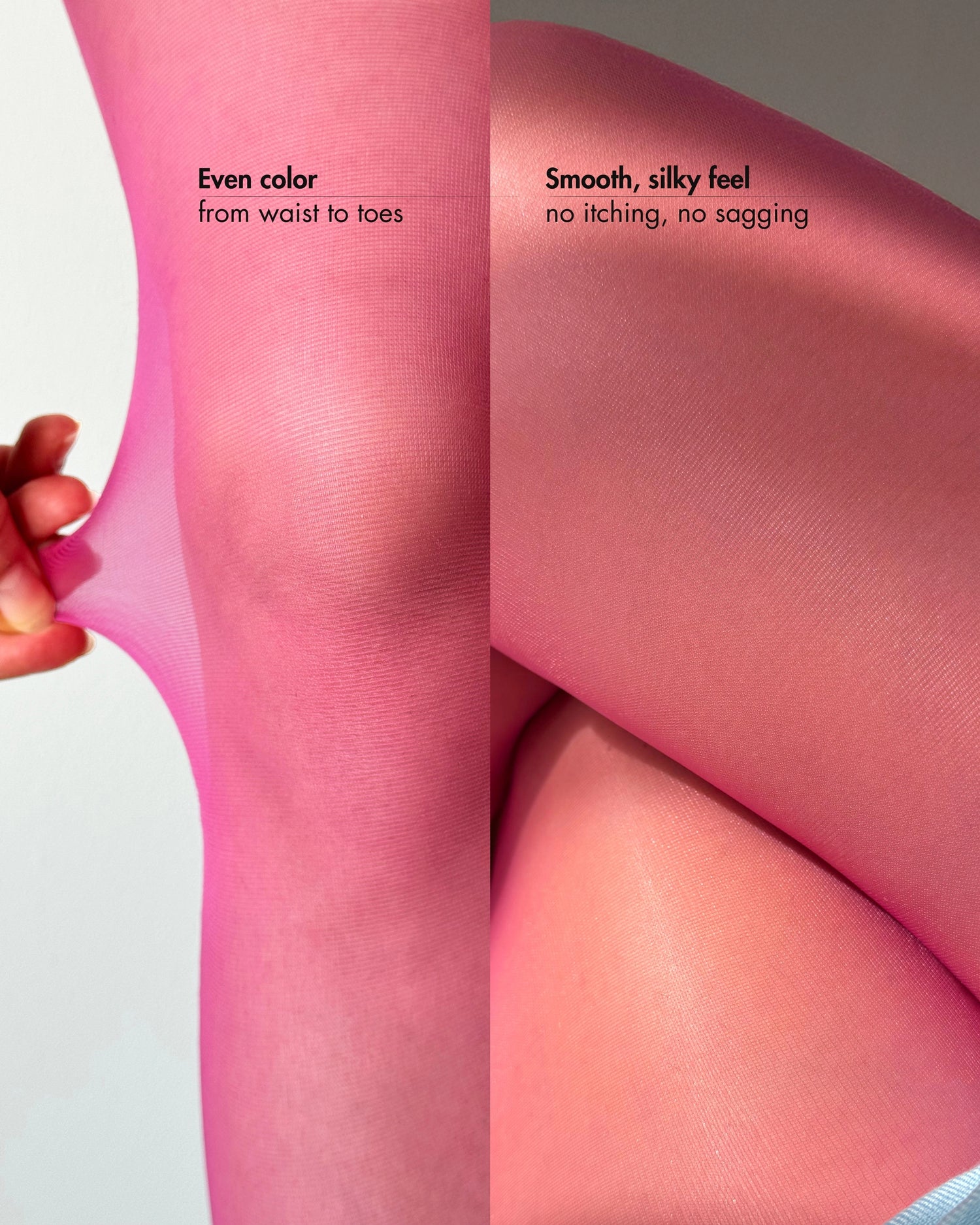 Ohdita women's pink tights, see through tights with smooth, silky feel. Colored tights with even color from waist to toes.