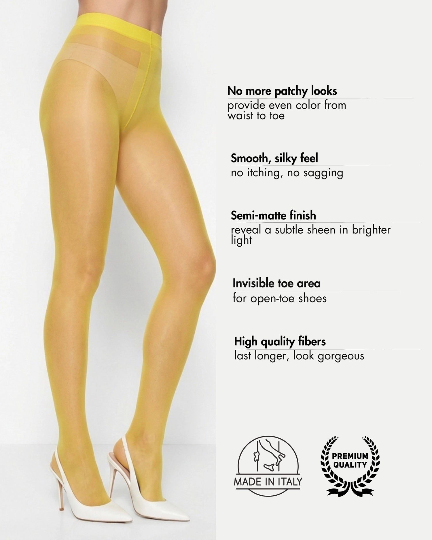 High quality yellow tights. Sheer colored tights for women.