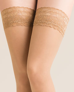 sheer plus size thigh high stockings, beige lace top stockings
