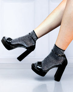 Womens fashion socks, black ankle socks,  sparkle socks