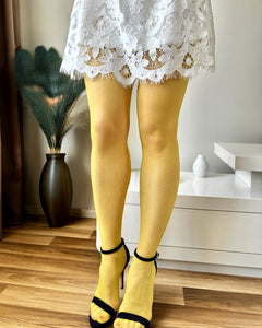yellow tights, sheer colored tights