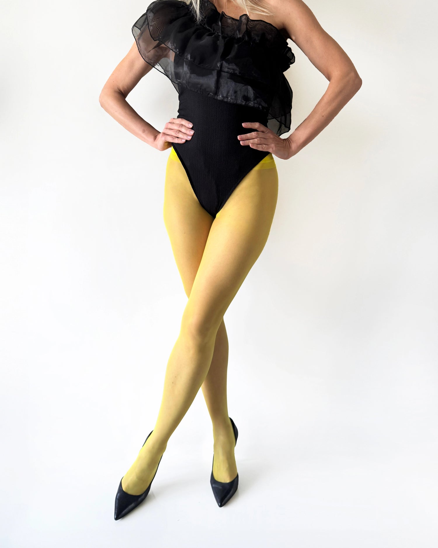 yellow tights, sheer tights